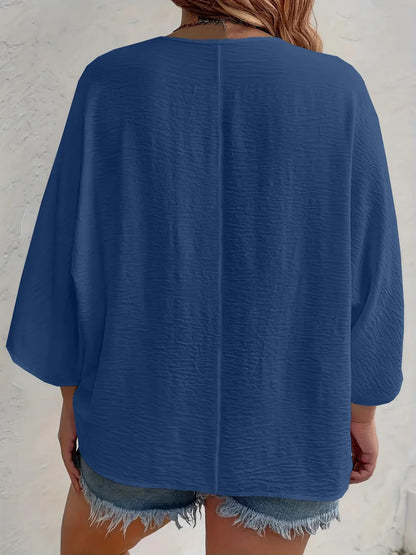 Full Size Casual V - Neck Button Down Relaxed Fit Blouse Plus Size - Rochelle's House LLC