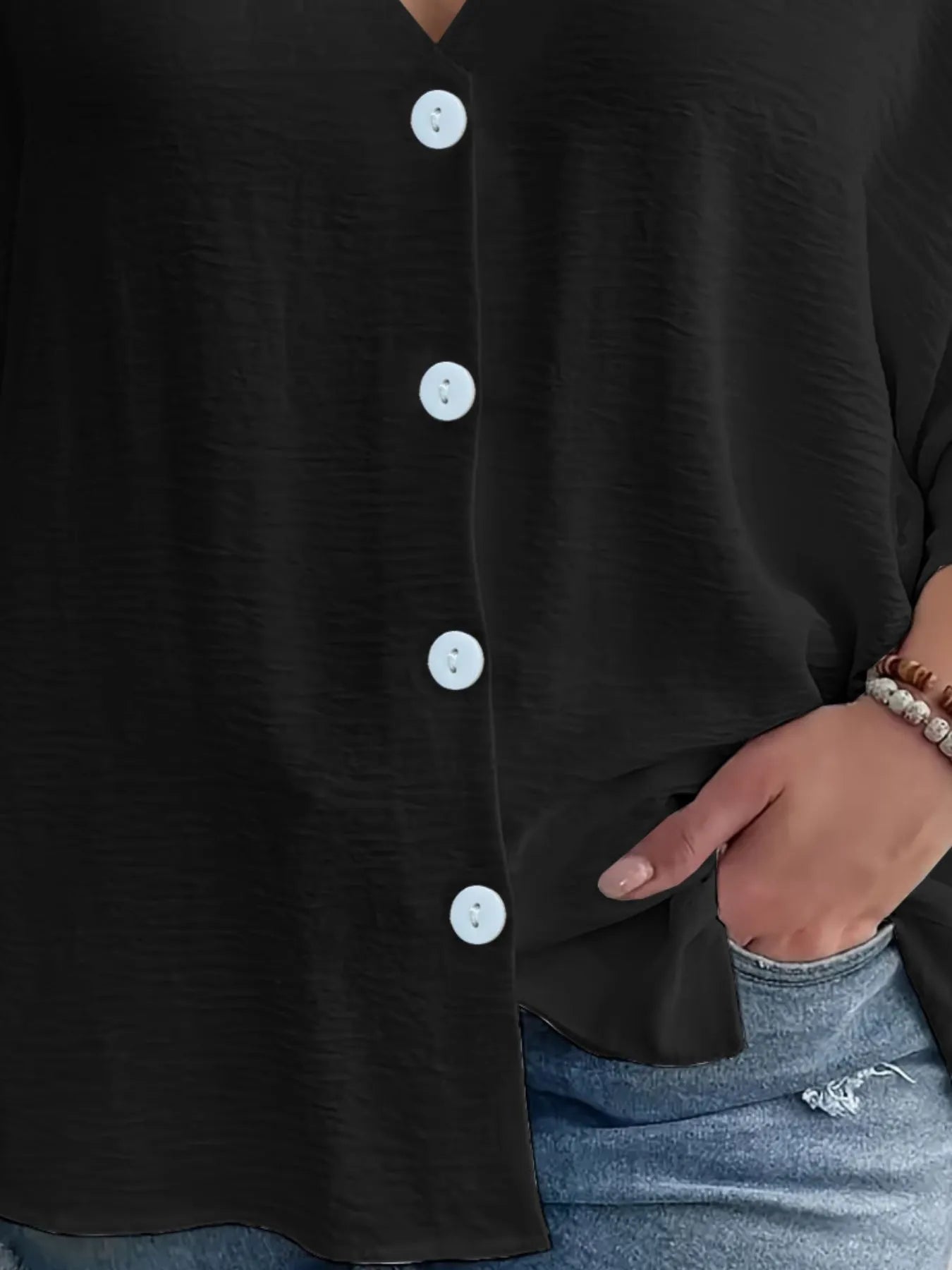 Full Size Casual V - Neck Button Down Relaxed Fit Blouse Plus Size - Rochelle's House LLC