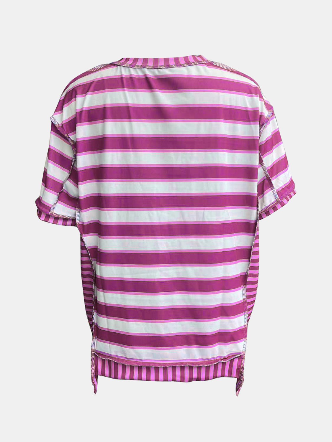 Full Size Contrast Stitching Striped Round Neck T-Shirt - Rochelle's House LLC