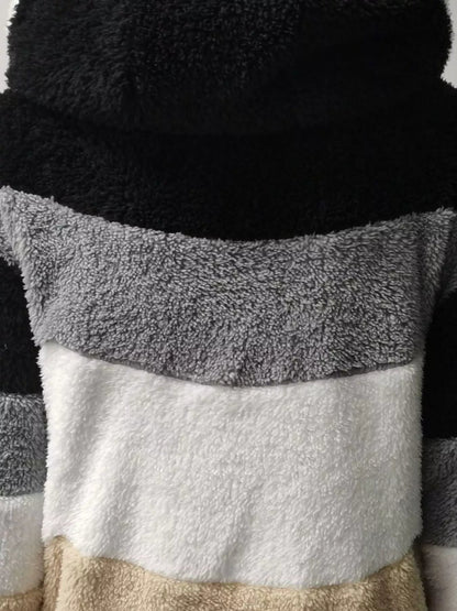 Full Size Fuzzy Zip Up Hooded Outerwear Plus Size - Rochelle's House LLC