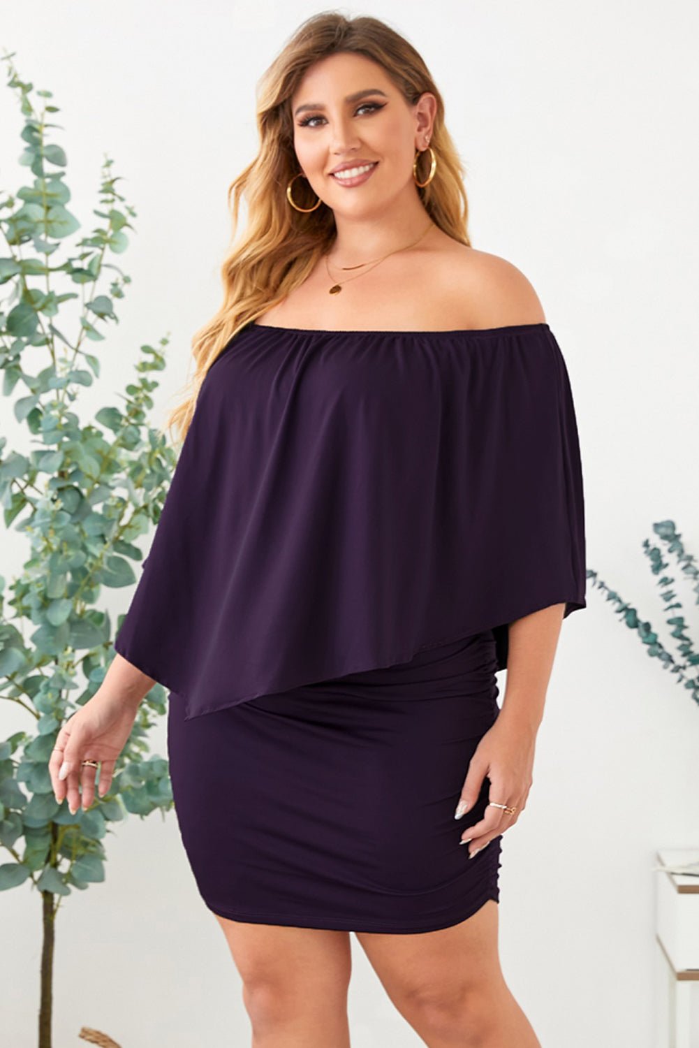 Full Size Off - Shoulder Half Sleeve Dress - Rochelle's House LLC