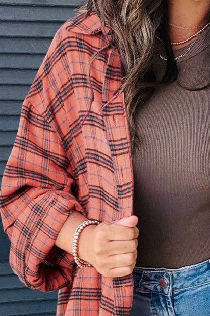 Full Size Plaid Collared Neck Long Sleeve Shirt - Rochelle's House LLC