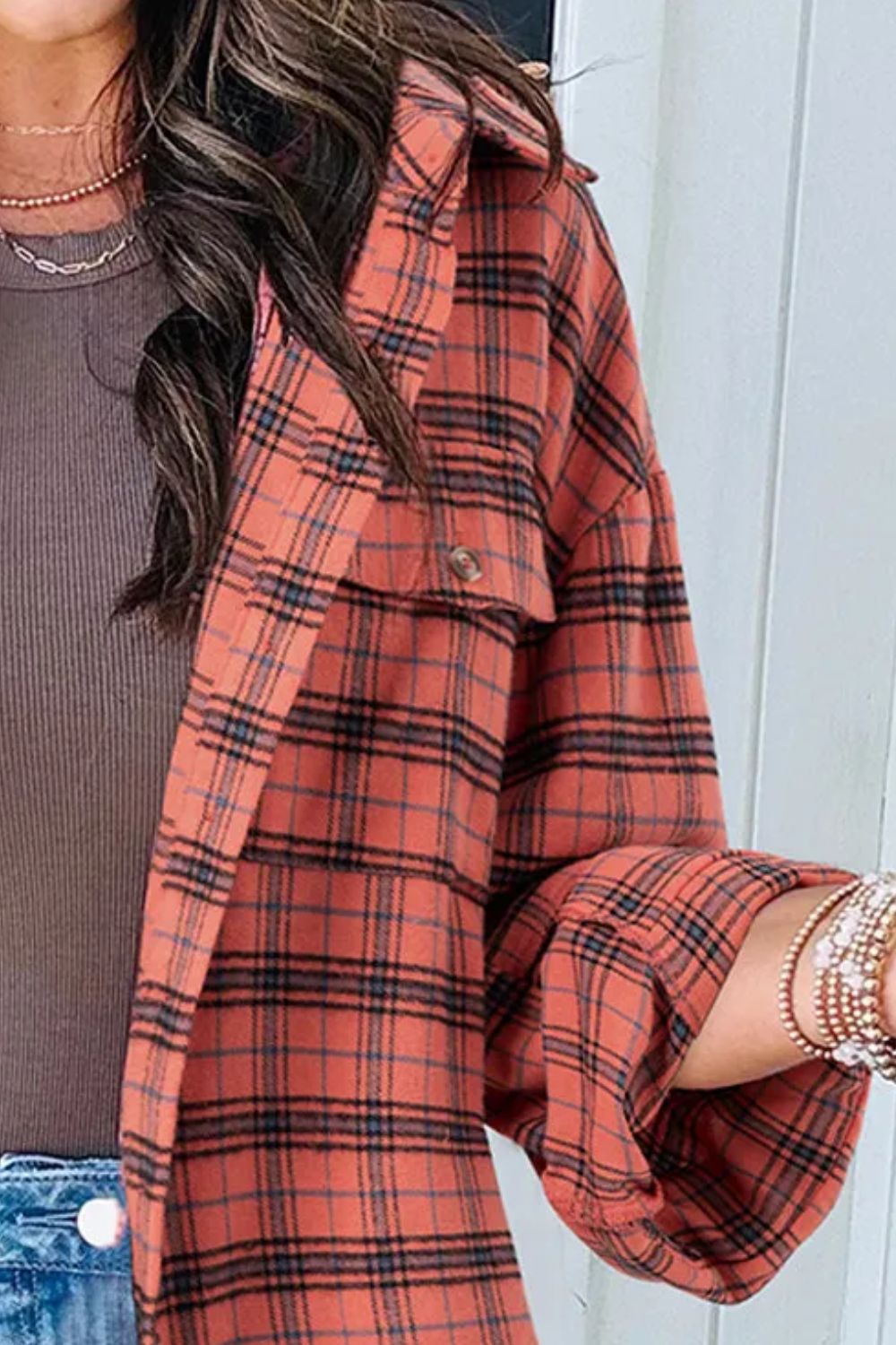 Full Size Plaid Collared Neck Long Sleeve Shirt - Rochelle's House LLC