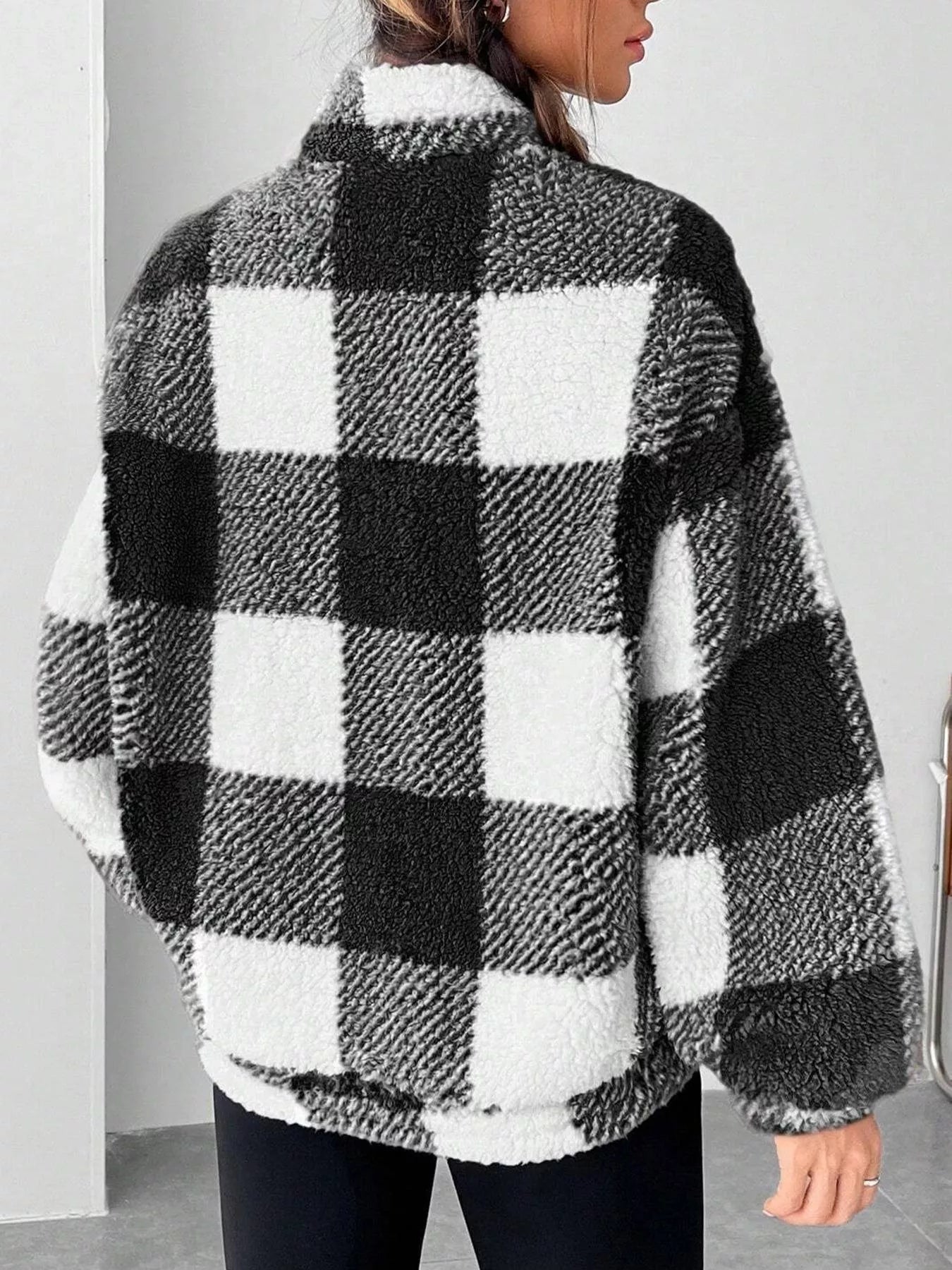 Full Size Plaid Sherpa Long Sleeve Sweatshirt Plus Size - Rochelle's House LLC
