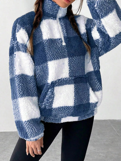 Full Size Plaid Sherpa Long Sleeve Sweatshirt Plus Size - Rochelle's House LLC