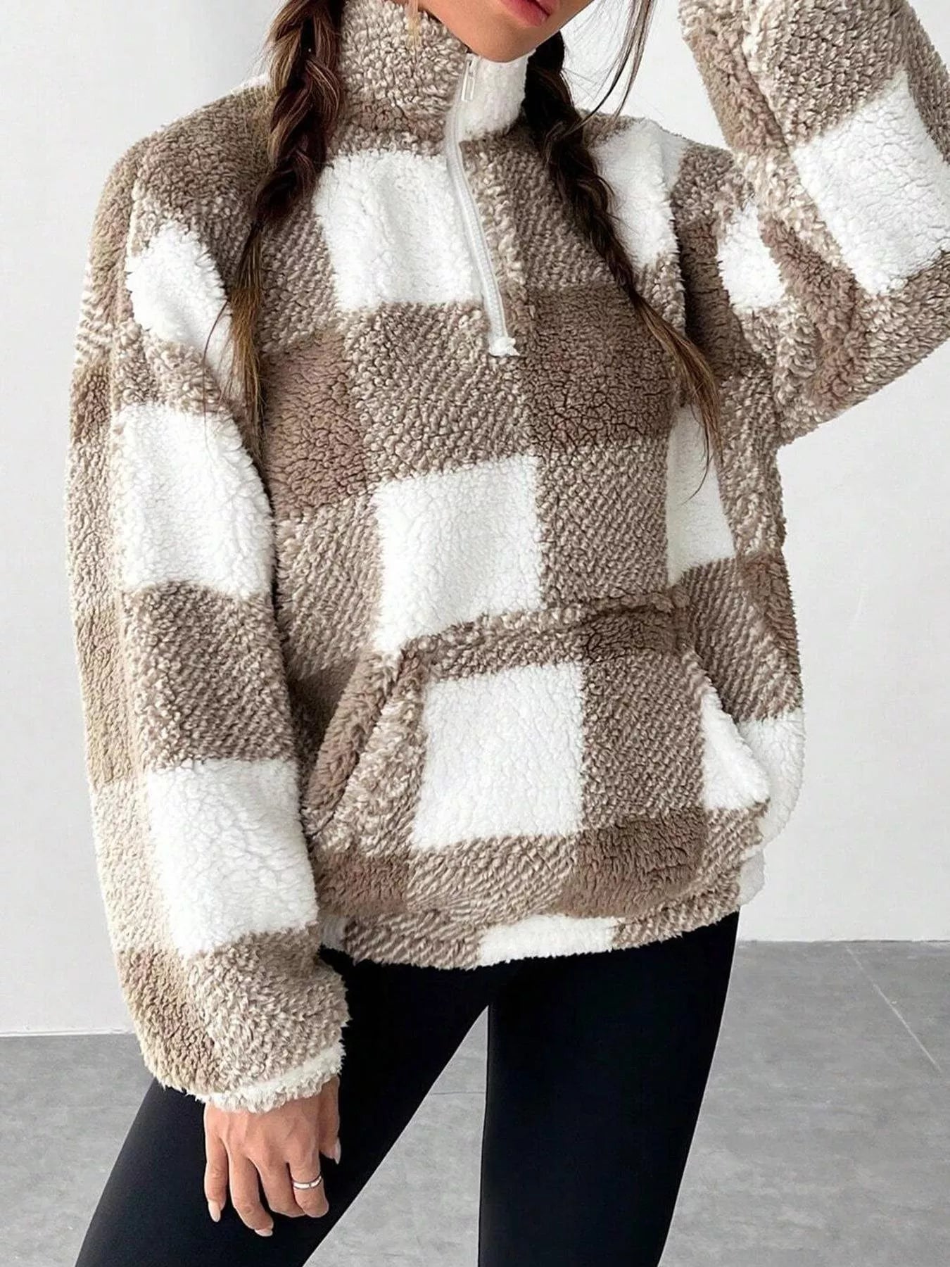 Full Size Plaid Sherpa Long Sleeve Sweatshirt Plus Size - Rochelle's House LLC