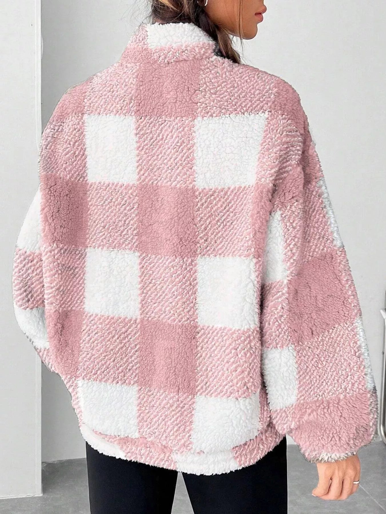 Full Size Plaid Sherpa Long Sleeve Sweatshirt Plus Size - Rochelle's House LLC
