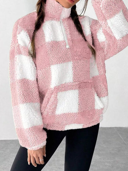 Full Size Plaid Sherpa Long Sleeve Sweatshirt Plus Size - Rochelle's House LLC
