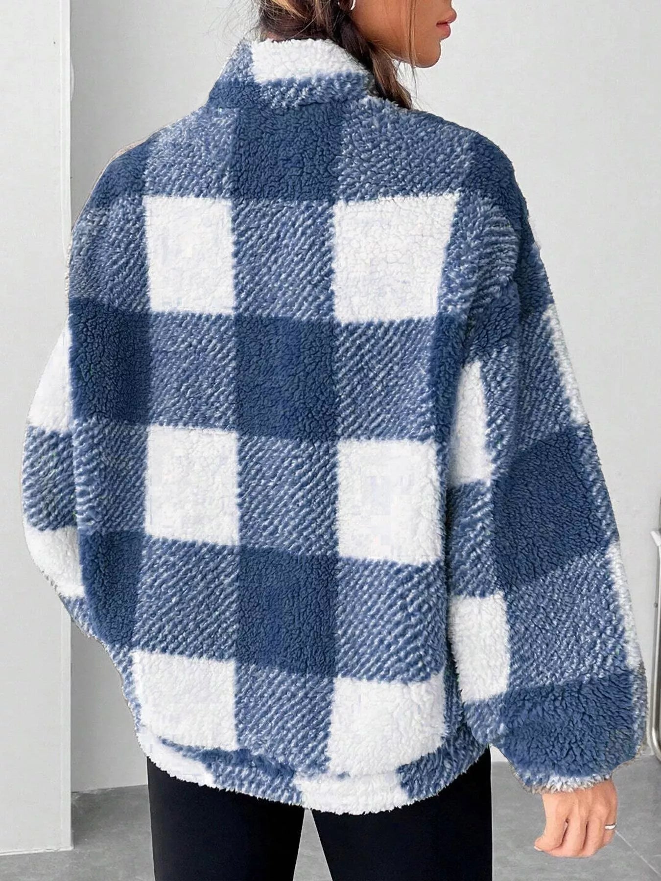 Full Size Plaid Sherpa Long Sleeve Sweatshirt Plus Size - Rochelle's House LLC