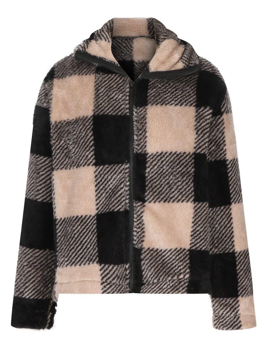 Full Size Plaid Zip Up Long Sleeve Jacket - Rochelle's House LLC