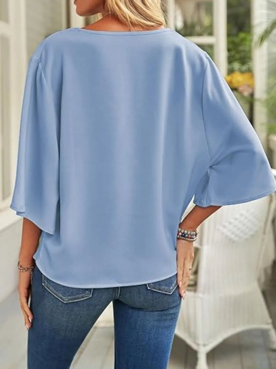 Full Size Ruched Three - Quarter Sleeve Blouse Plus Size - Rochelle's House LLC