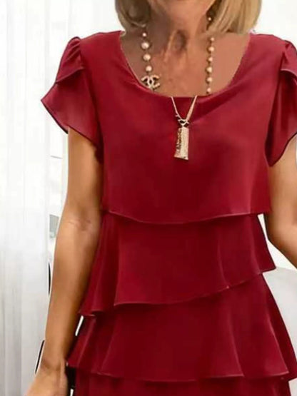 Full Size Ruffled Layered Petal Sleeve Dress Plus Size - Rochelle's House LLC