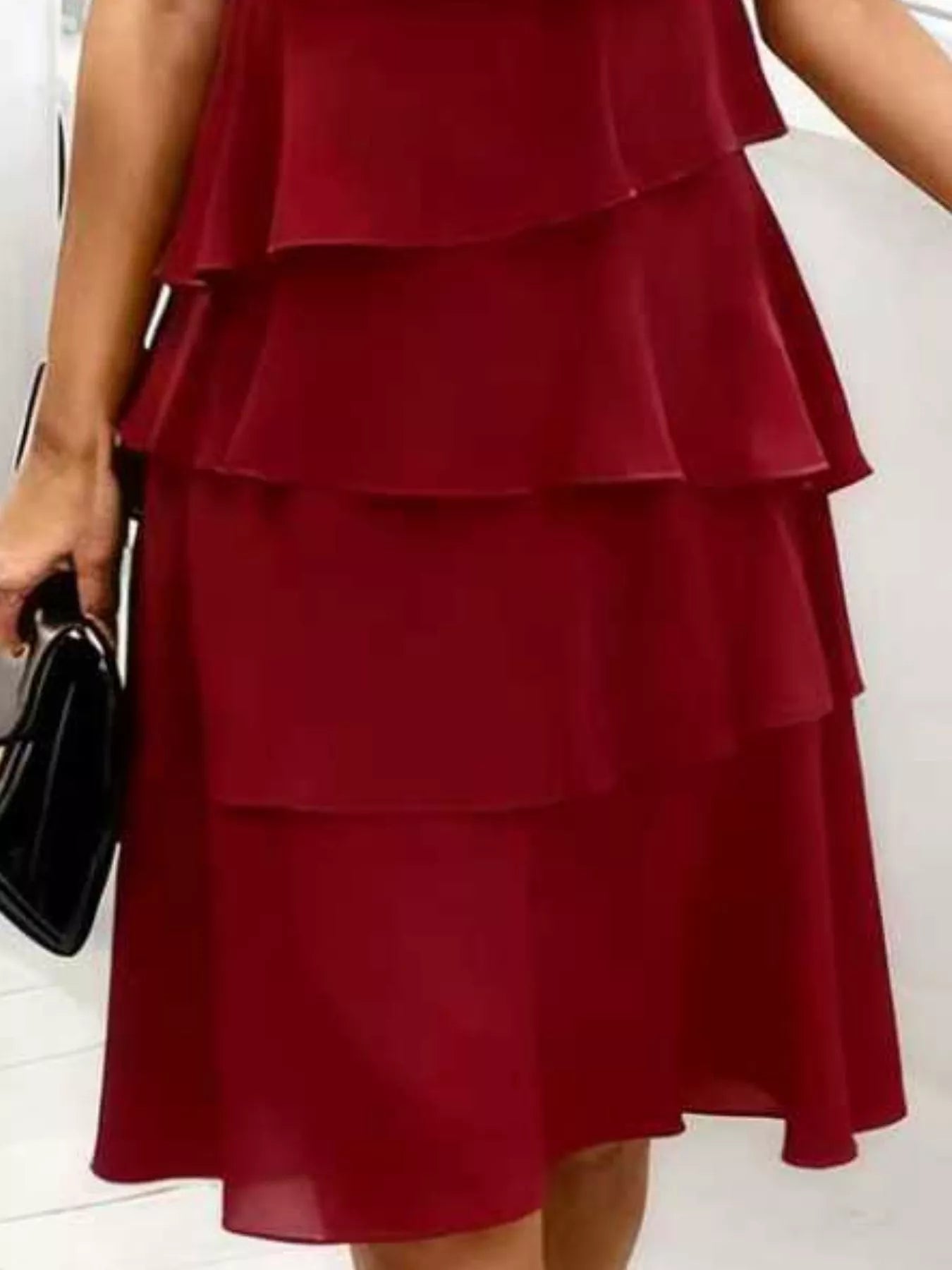 Full Size Ruffled Layered Petal Sleeve Dress Plus Size - Rochelle's House LLC