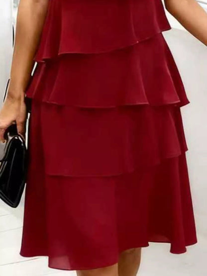 Full Size Ruffled Layered Petal Sleeve Dress Plus Size - Rochelle's House LLC