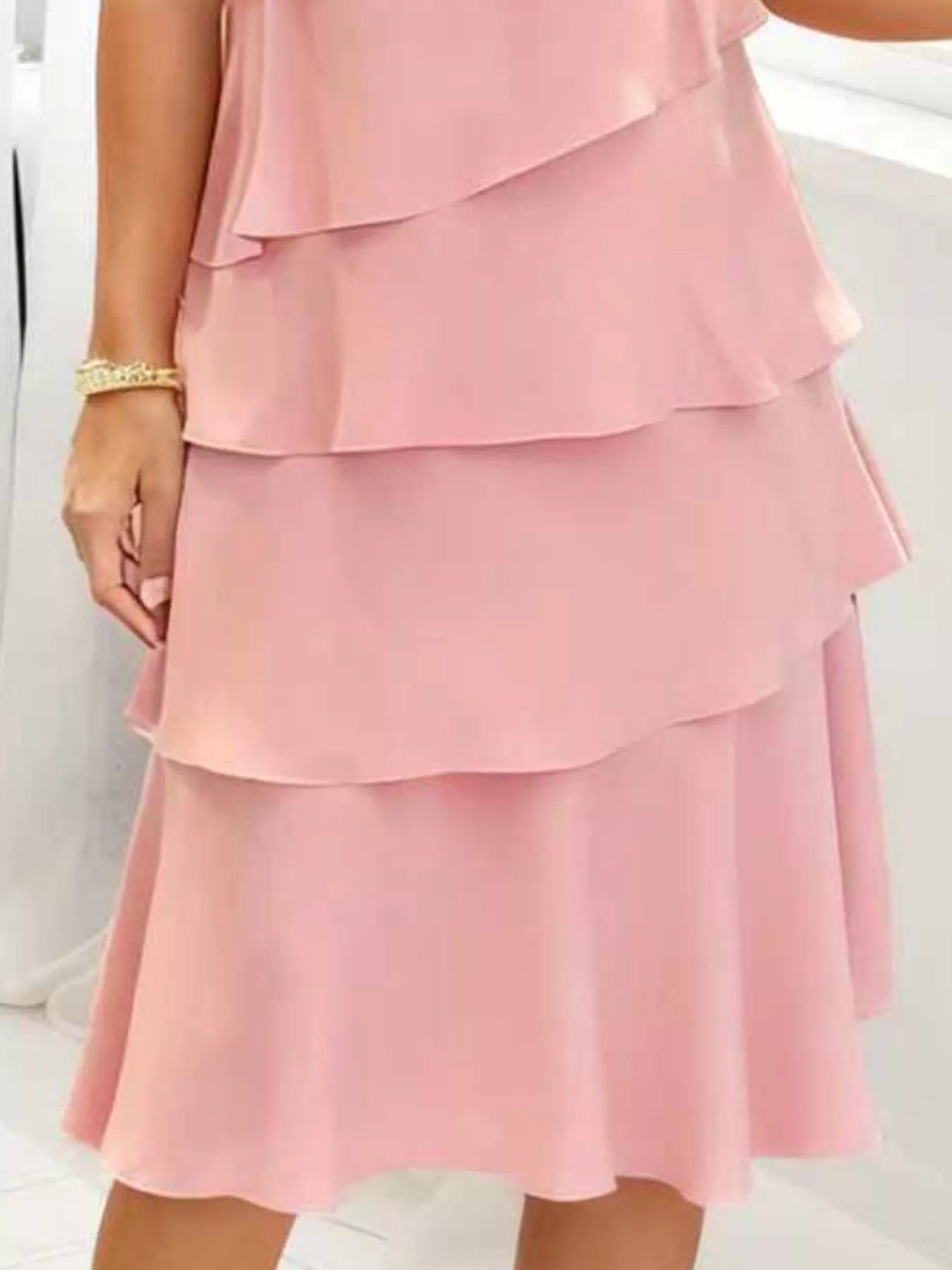 Full Size Ruffled Layered Petal Sleeve Dress Plus Size - Rochelle's House LLC