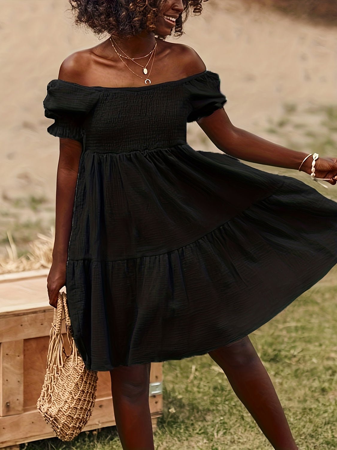 Full Size Ruffled Off - Shoulder Short Sleeve Dress - Rochelle's House LLC