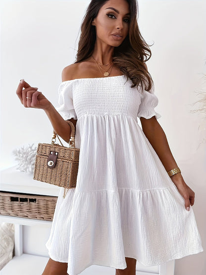 Full Size Ruffled Off - Shoulder Short Sleeve Dress - Rochelle's House LLC