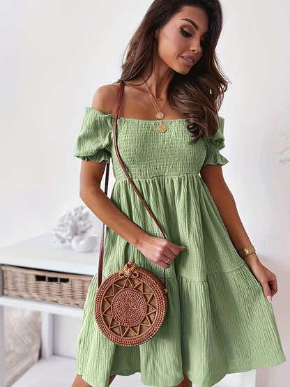 Full Size Ruffled Off - Shoulder Short Sleeve Dress - Rochelle's House LLC