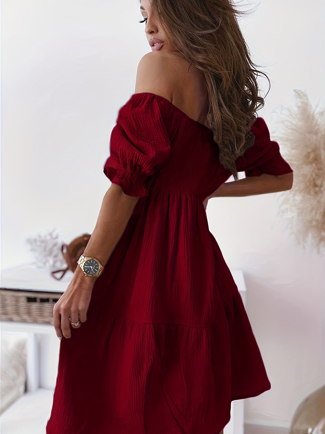 Full Size Ruffled Off - Shoulder Short Sleeve Dress - Rochelle's House LLC