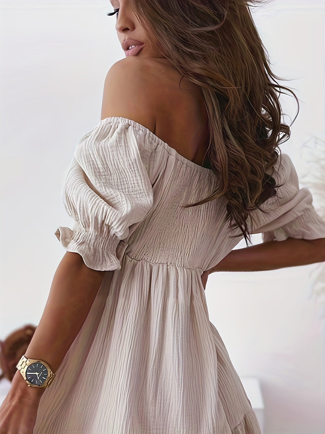 Full Size Ruffled Off - Shoulder Short Sleeve Dress - Rochelle's House LLC