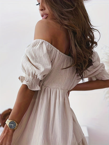 Full Size Ruffled Off - Shoulder Short Sleeve Dress - Rochelle's House LLC