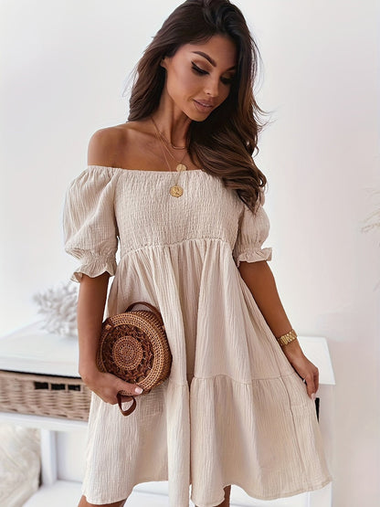 Full Size Ruffled Off - Shoulder Short Sleeve Dress - Rochelle's House LLC