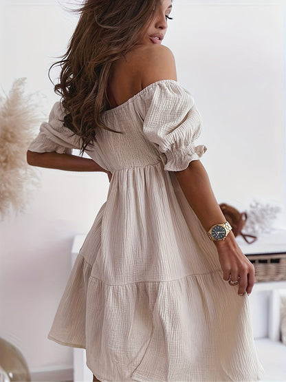 Full Size Ruffled Off - Shoulder Short Sleeve Dress - Rochelle's House LLC