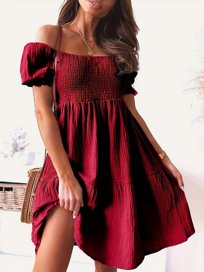 Full Size Ruffled Off - Shoulder Short Sleeve Dress - Rochelle's House LLC