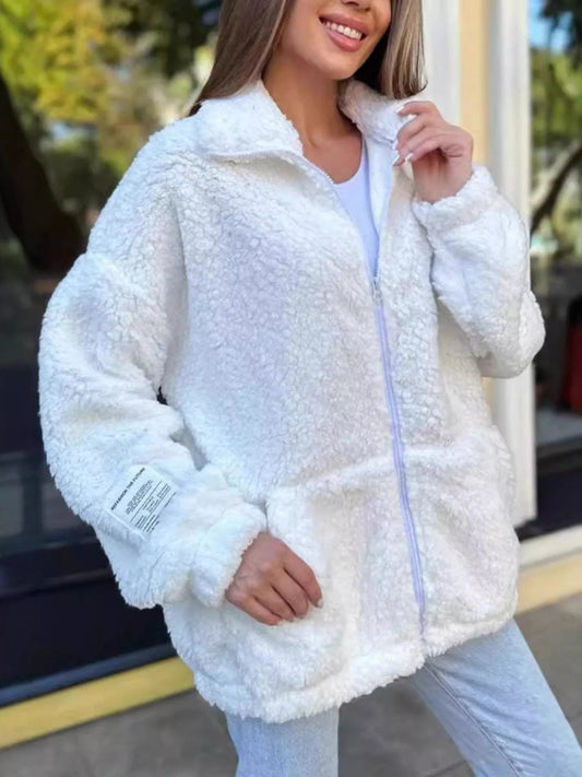 Full Size Sherpa Fleece Zip - Up Jacket Plus Size - Rochelle's House LLC