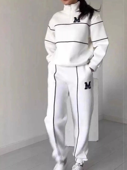 Full Size Striped Quarter Zip Top and Pants Set Plus Size - Rochelle's House LLC