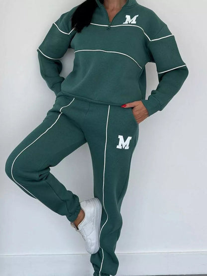Full Size Striped Quarter Zip Top and Pants Set Plus Size - Rochelle's House LLC