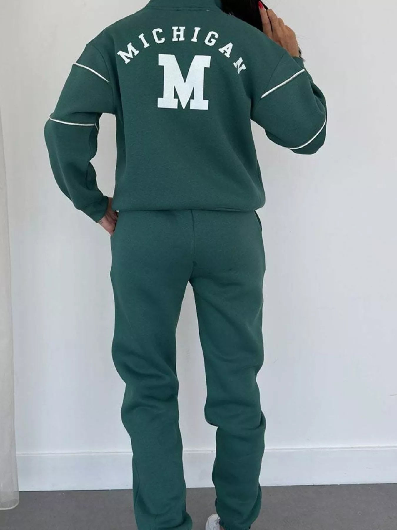 Full Size Striped Quarter Zip Top and Pants Set Plus Size - Rochelle's House LLC