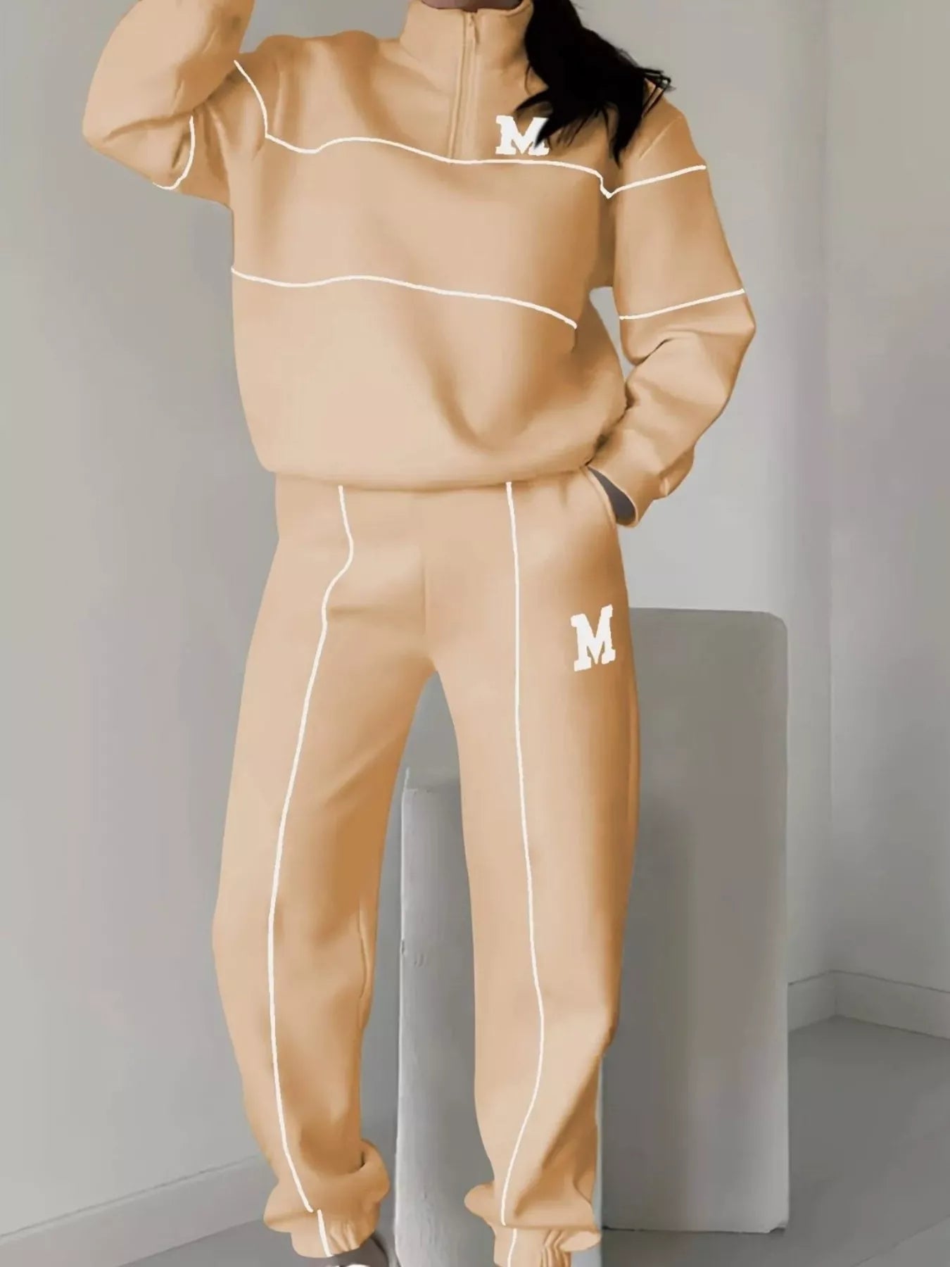 Full Size Striped Quarter Zip Top and Pants Set Plus Size - Rochelle's House LLC