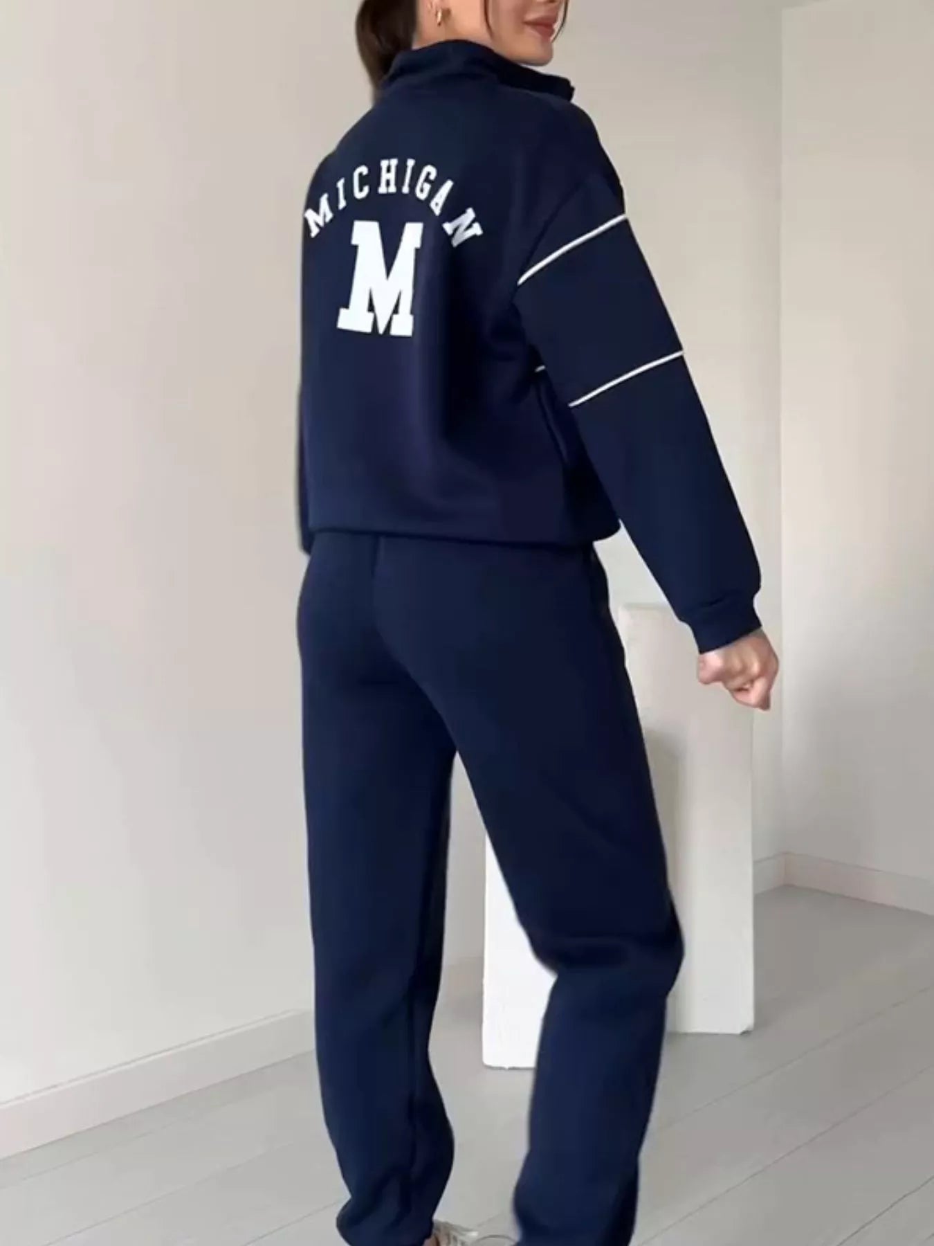 Full Size Striped Quarter Zip Top and Pants Set Plus Size - Rochelle's House LLC