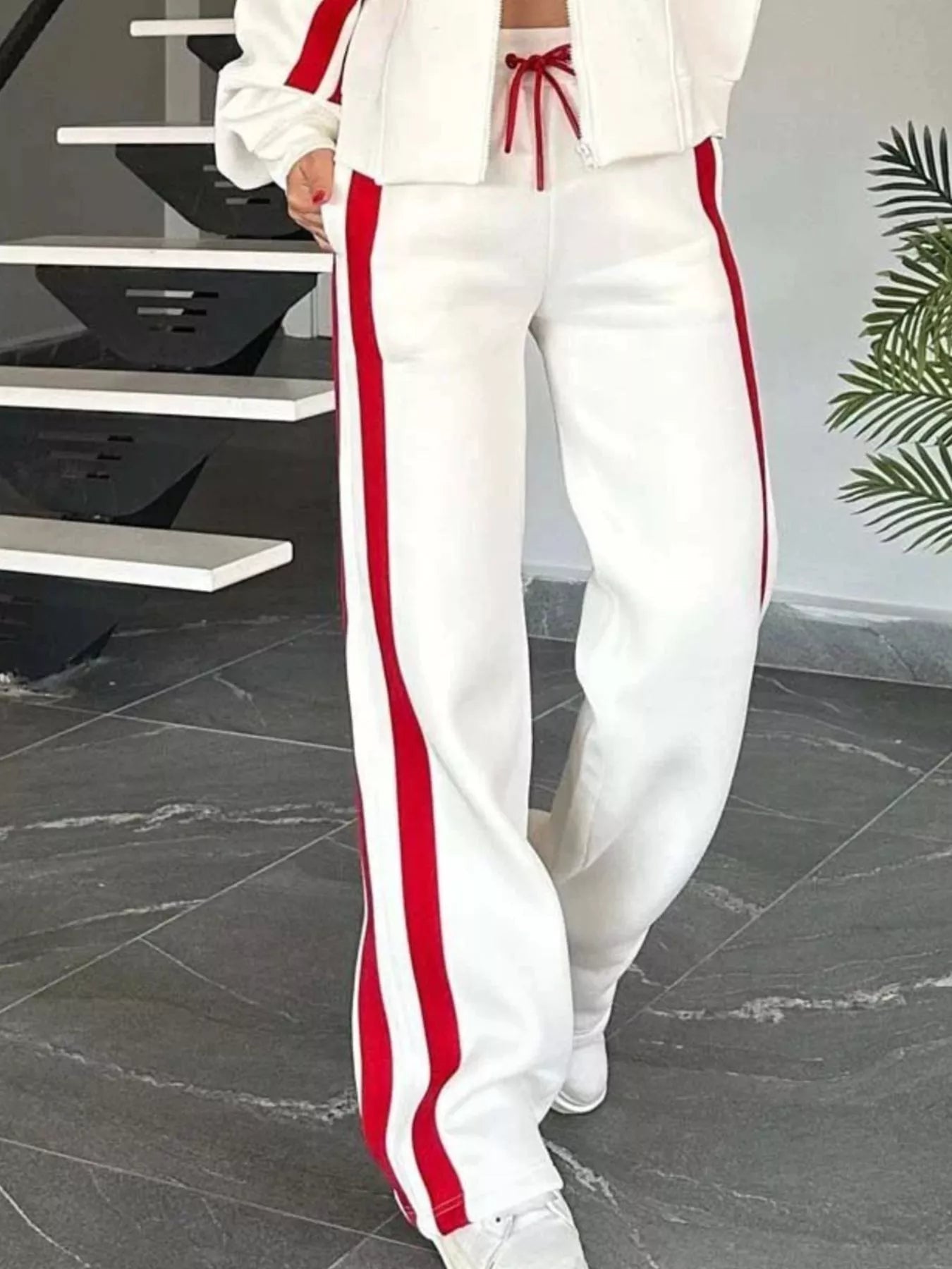 Full Size Striped Zip Up Outerwear and Pants Set Plus Size - Rochelle's House LLC