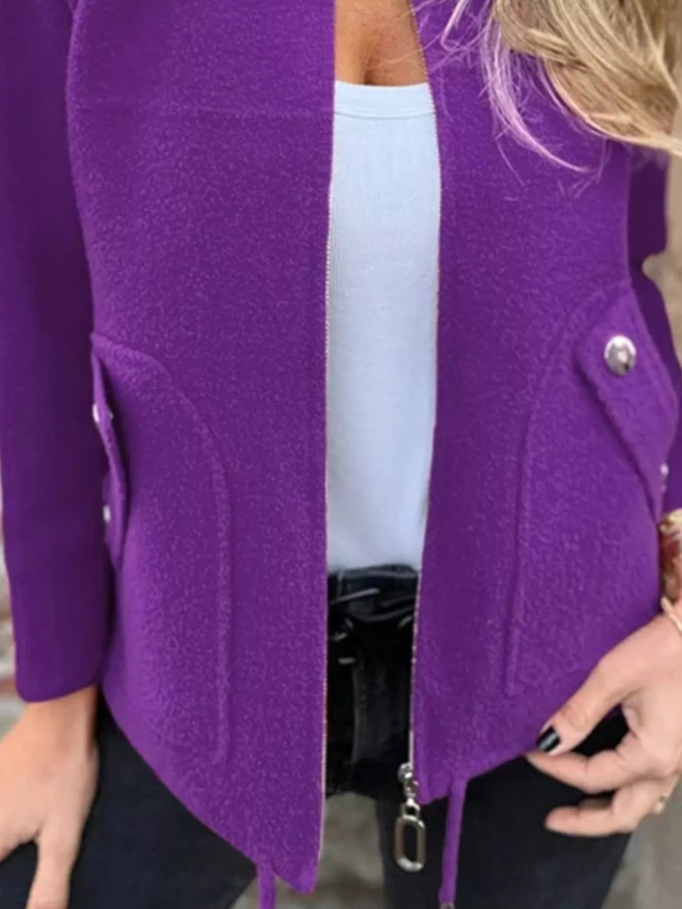 Full Size Textured Knit Zip Up Outerwear Plus Size - Rochelle's House LLC