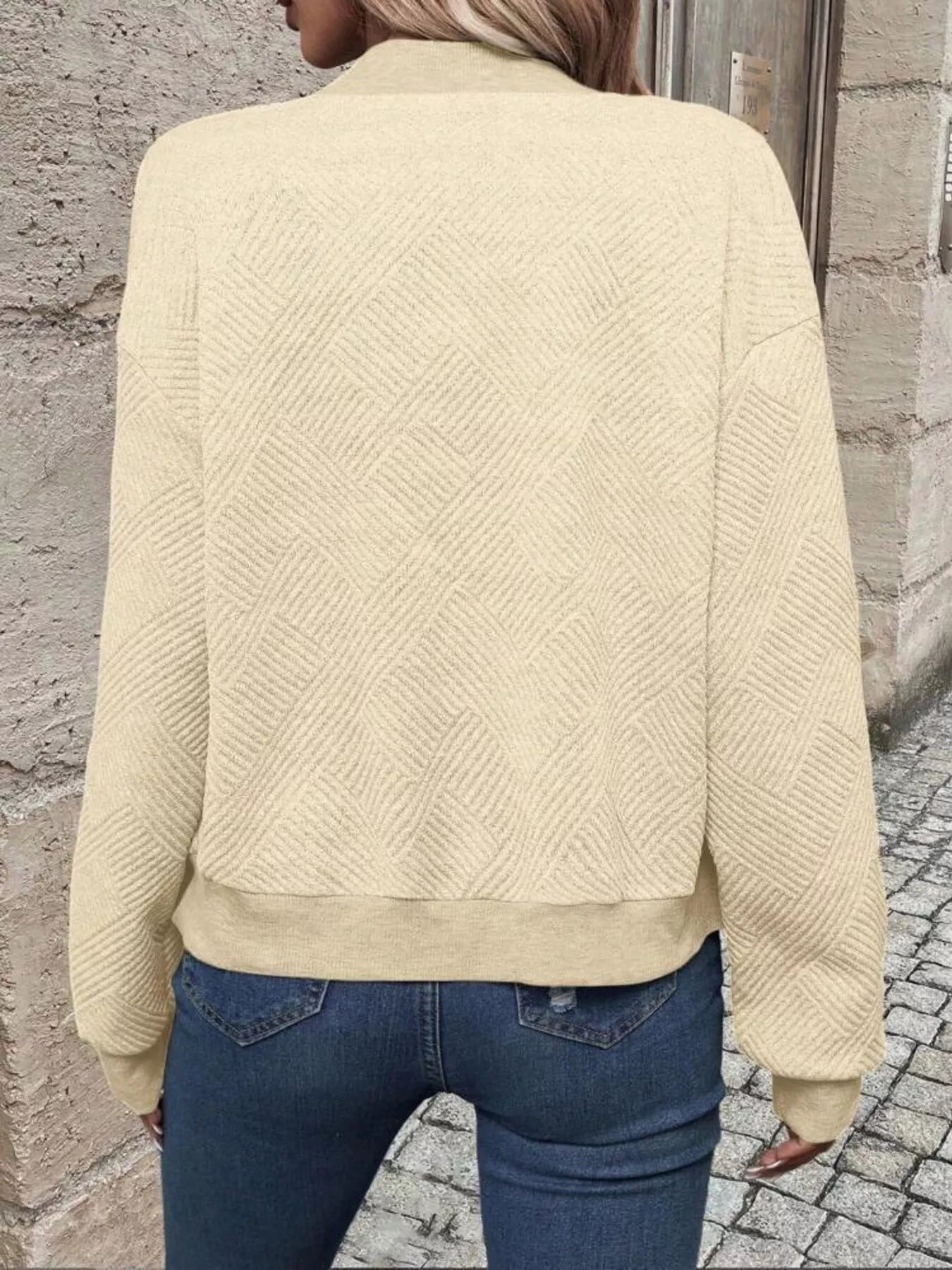 Full Size Zip Up Long Sleeve Textured Jacket Plus Size - Rochelle's House LLC