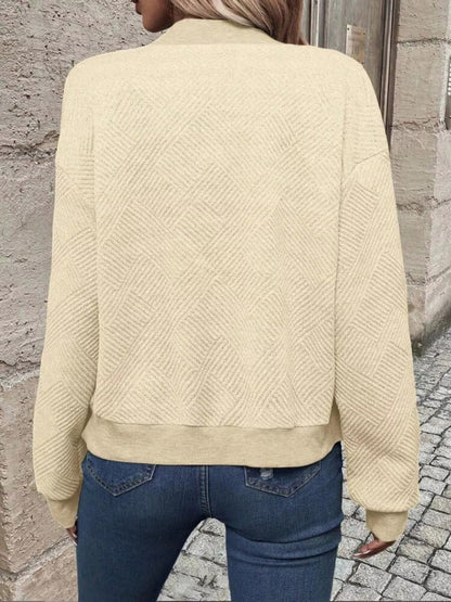 Full Size Zip Up Long Sleeve Textured Jacket Plus Size - Rochelle's House LLC