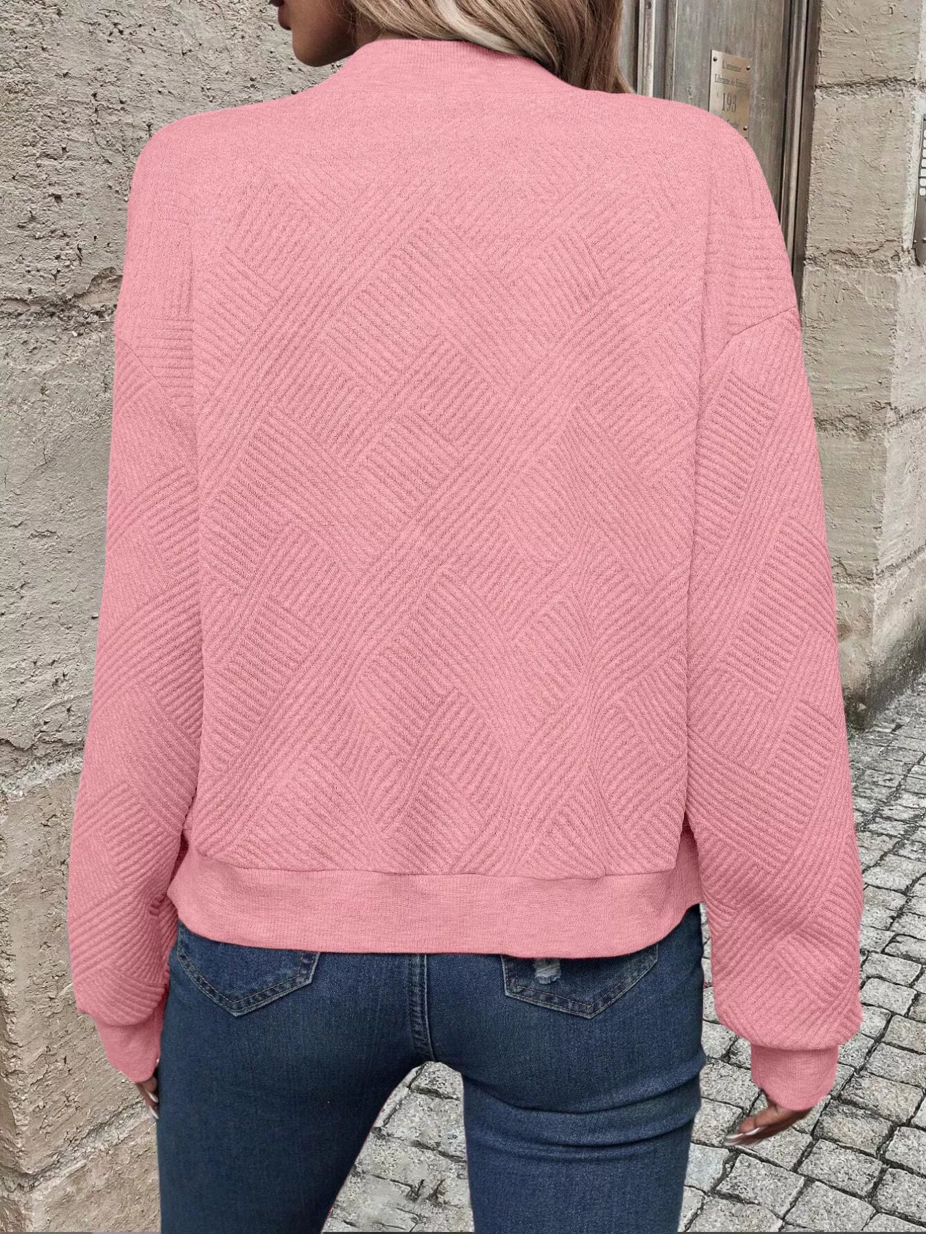 Full Size Zip Up Long Sleeve Textured Jacket Plus Size - Rochelle's House LLC