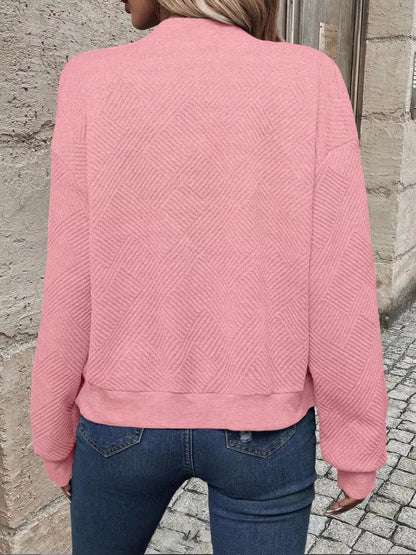 Full Size Zip Up Long Sleeve Textured Jacket Plus Size - Rochelle's House LLC