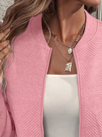 Full Size Zip Up Long Sleeve Textured Jacket Plus Size - Rochelle's House LLC