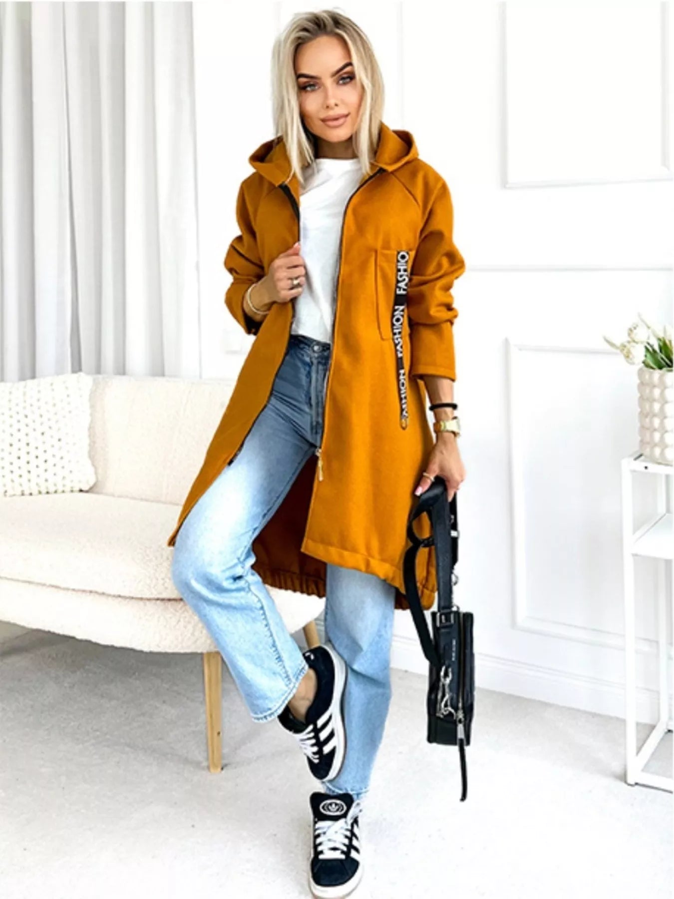 Full Size Zip Up Longline Hooded Outerwear Plus Size - Rochelle's House LLC