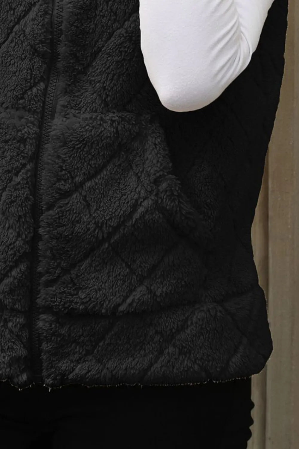 Fuzzy Plaid Texture Zip Up Vest Coat - Rochelle's House LLC