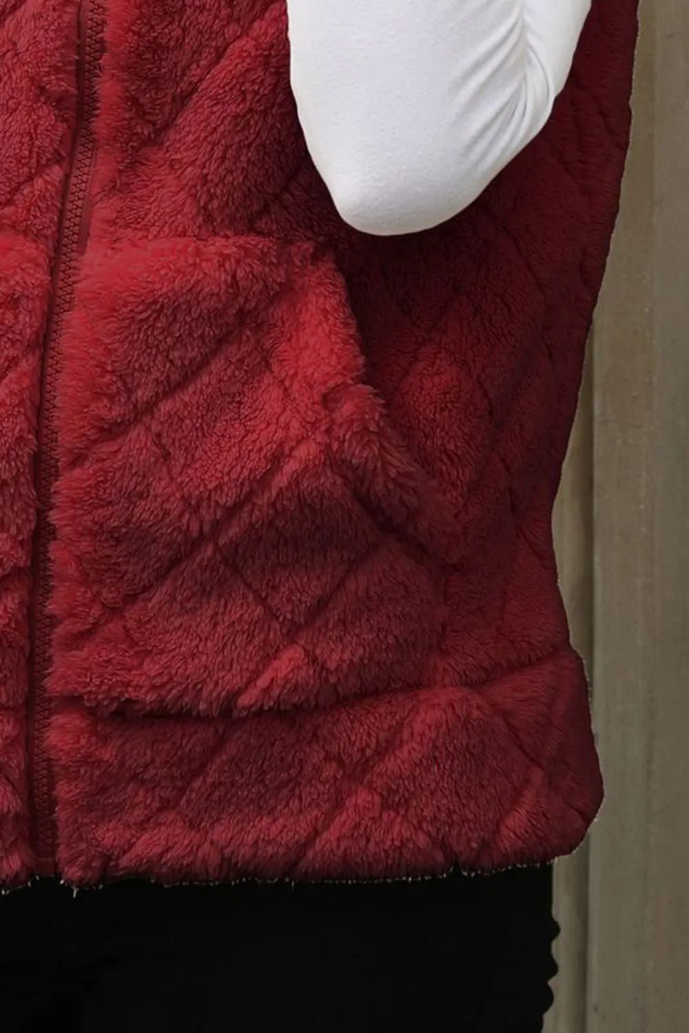 Fuzzy Plaid Texture Zip Up Vest Coat - Rochelle's House LLC