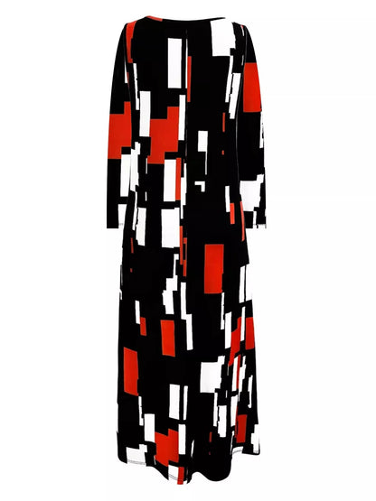 Geometric Print Long Sleeve Maxi Dress - Rochelle's House LLC