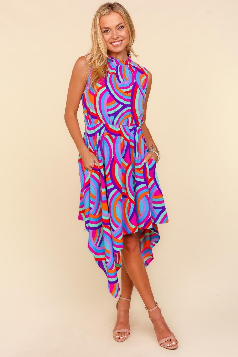 Haptics Full Size Mock Neck Sleeveless Printed Dress - Rochelle's House LLC
