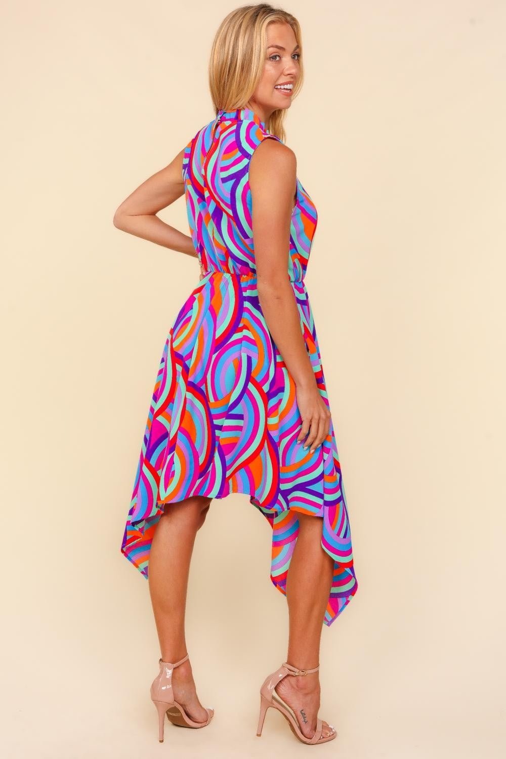Haptics Full Size Mock Neck Sleeveless Printed Dress - Rochelle's House LLC