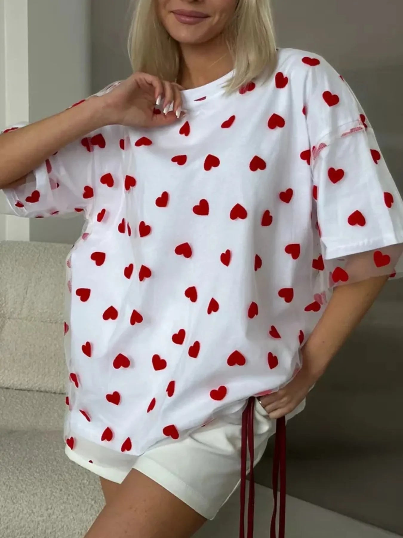 Heart Print Oversized T-Shirt - Rochelle's House LLC