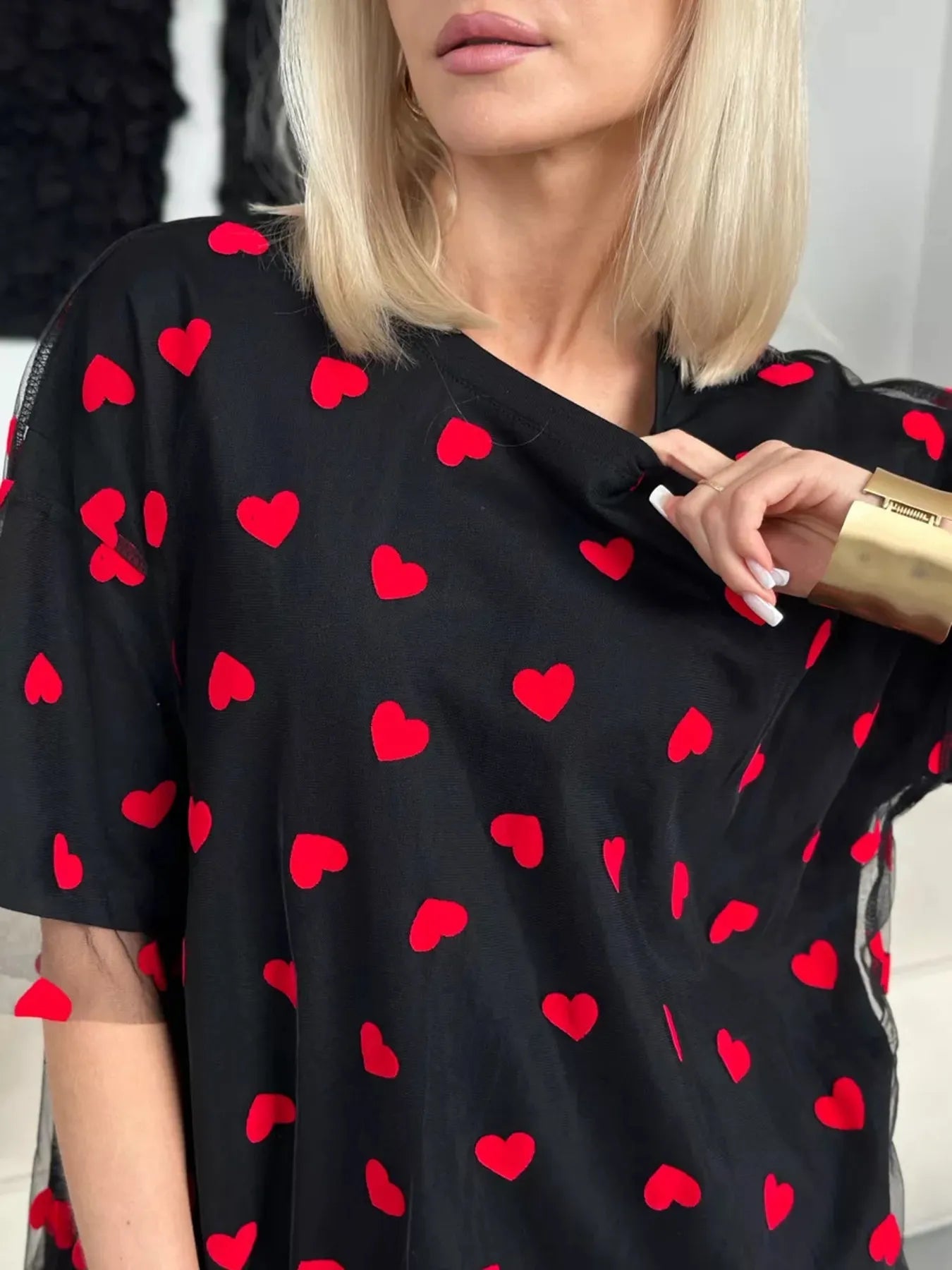 Heart Print Oversized T-Shirt - Rochelle's House LLC