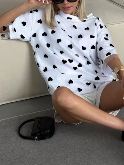 Heart Print Oversized T-Shirt - Rochelle's House LLC